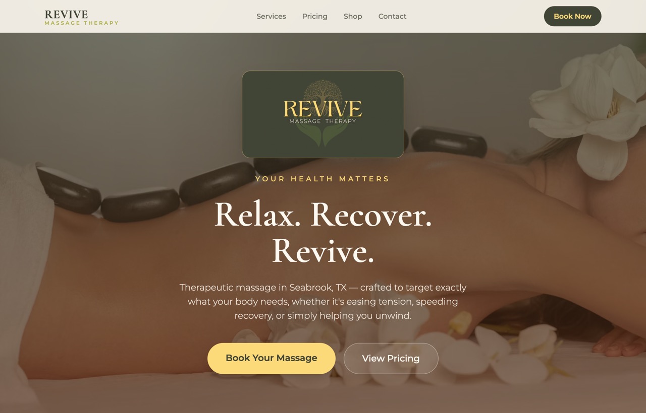 Revive Massage Therapy website